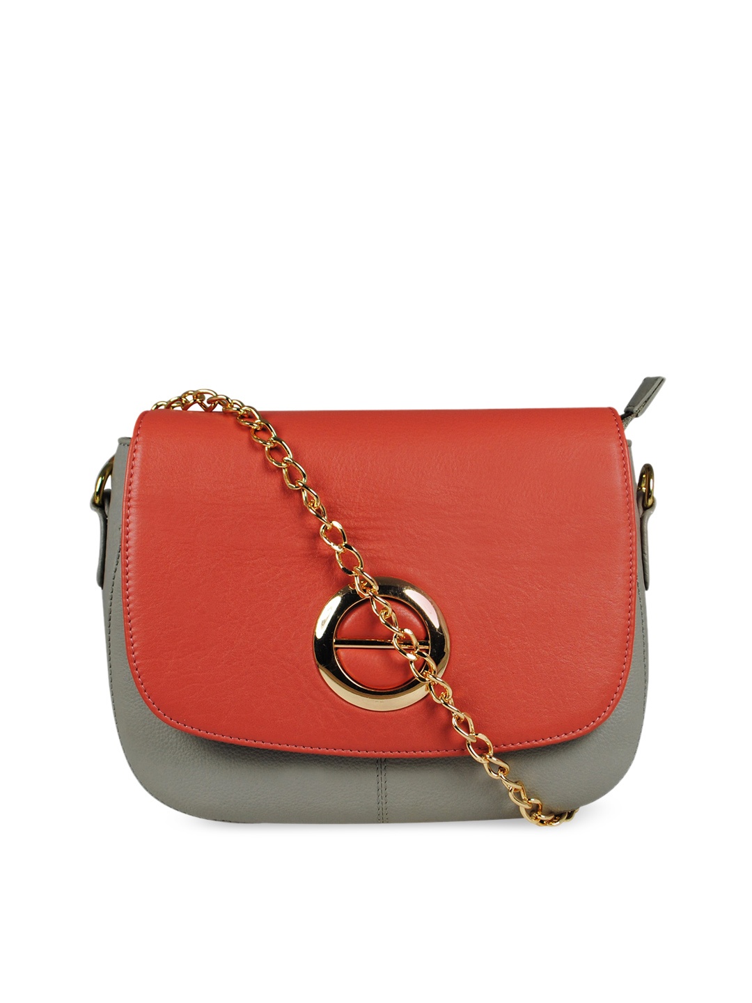 

CALFNERO Orange Colourblocked Leather Structured Sling Bag