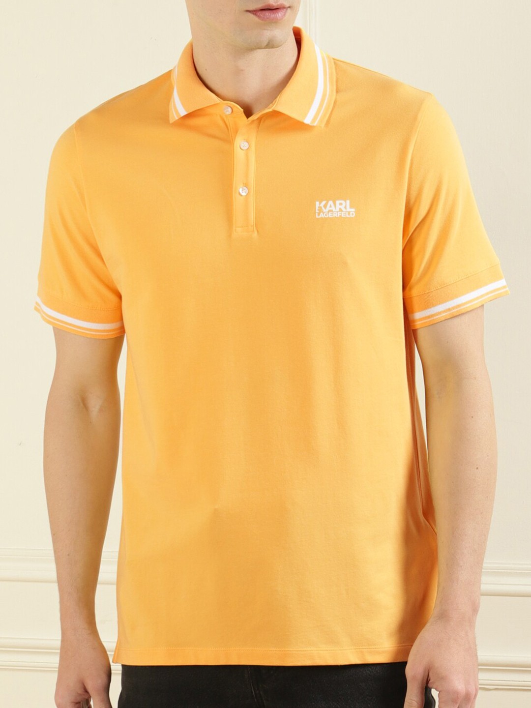 

Karl Lagerfeld Men Yellow Polo Collar T-shirt