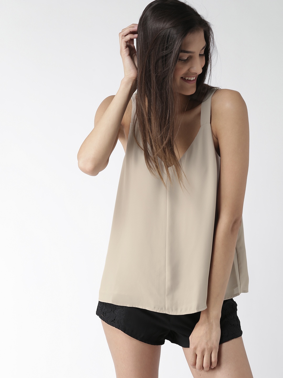 

FOREVER 21 Women Taupe Solid A-Line Top