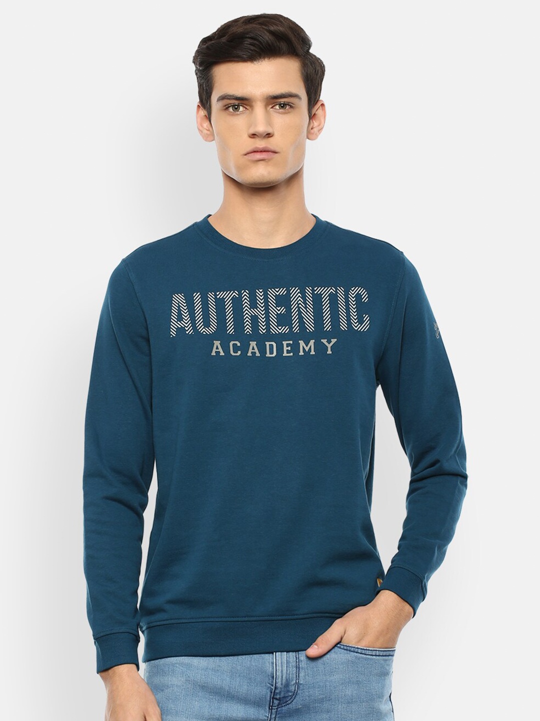 

Van Heusen ACADEMY Men Blue Printed Sweatshirt