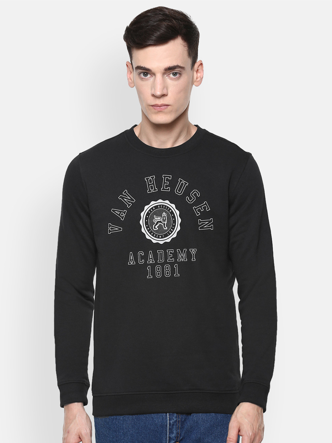 

Van Heusen ACADEMY Men Black Printed Sweatshirt