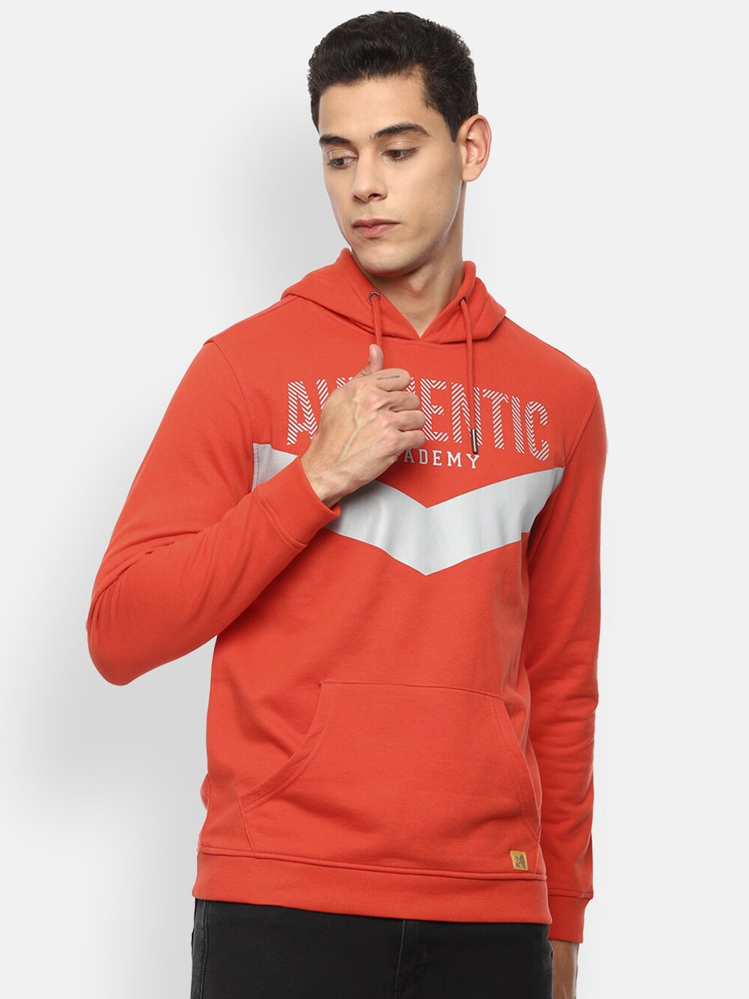 

Van Heusen ACADEMY Men Red Printed Hooded Sweatshirt