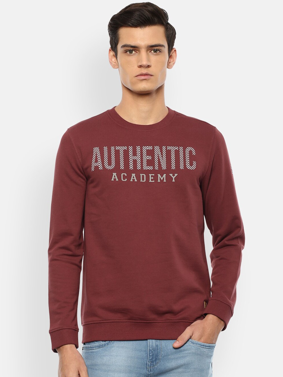

Van Heusen ACADEMY Men Maroon Printed Sweatshirt