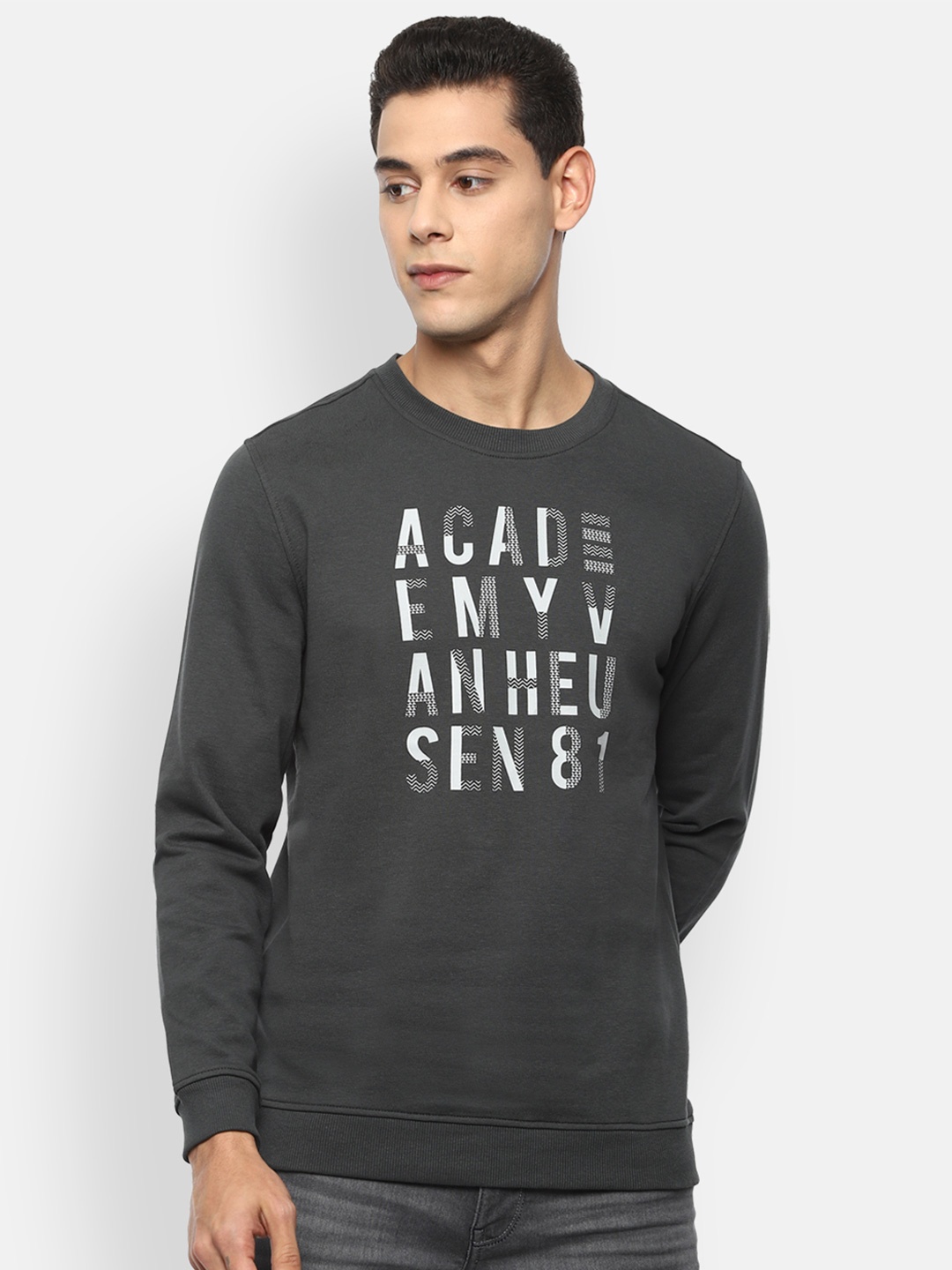 

Van Heusen ACADEMY Men Grey Printed Sweatshirt
