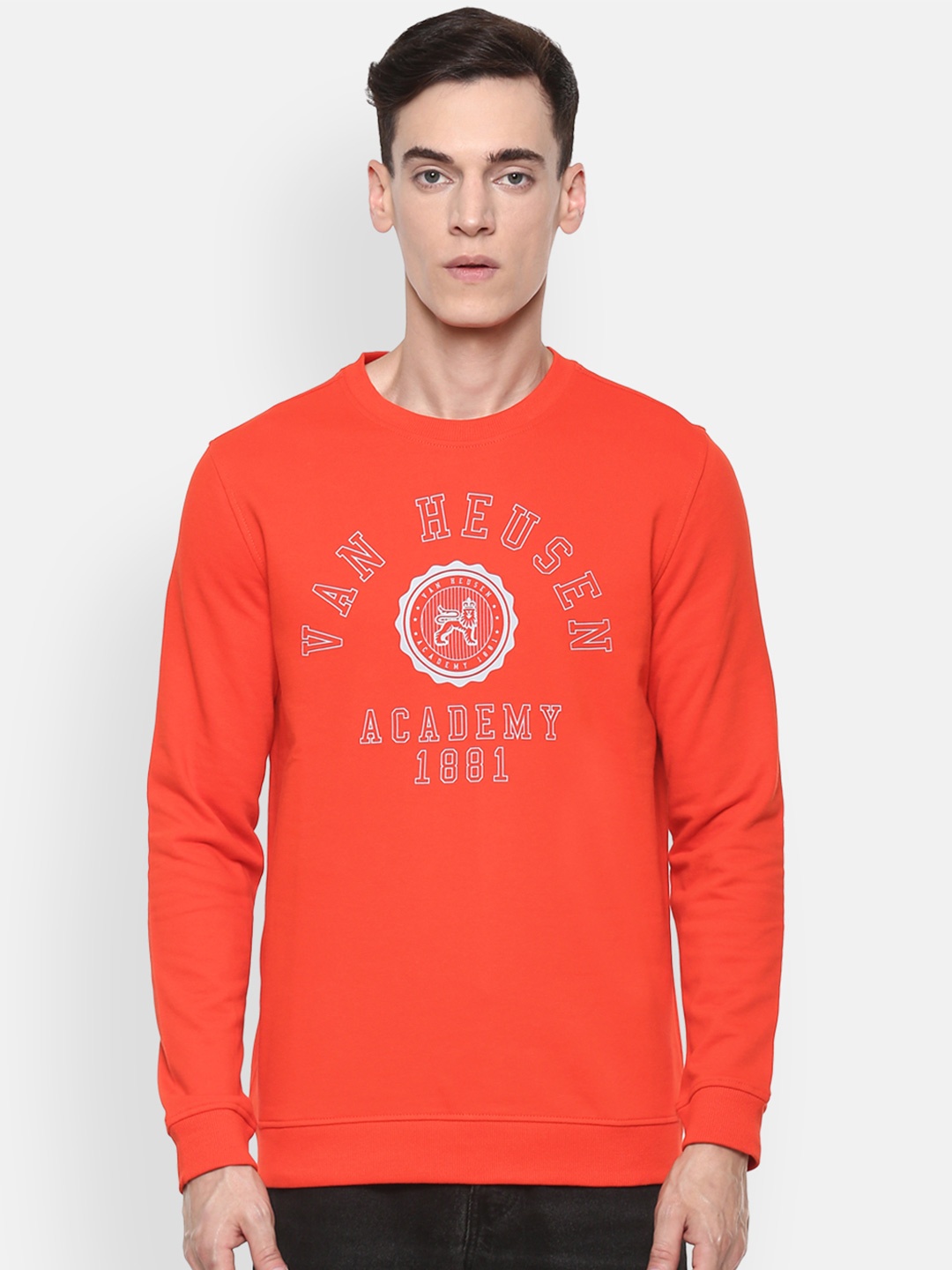 

Van Heusen ACADEMY Men Orange Printed Sweatshirt