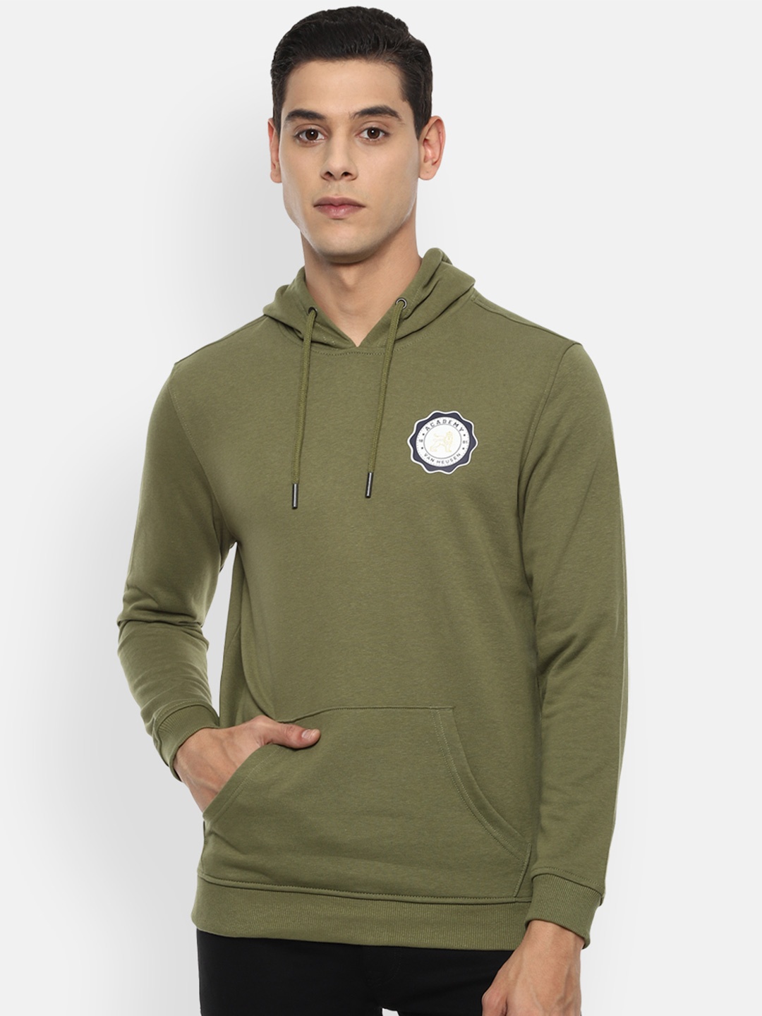 

Van Heusen ACADEMY Men Olive Green Hooded Sweatshirt