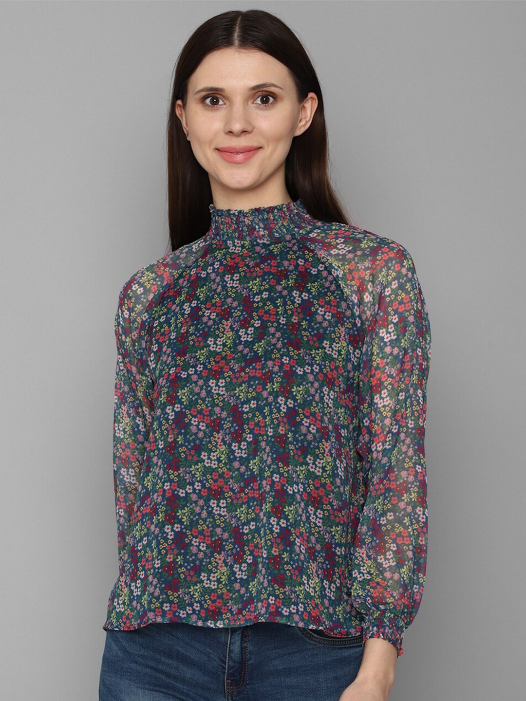 

Allen Solly Woman Green Floral Print Top, Blue