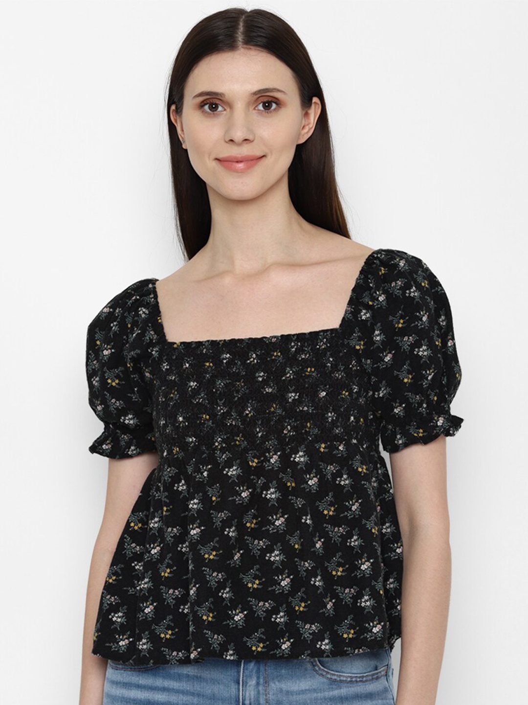 

AMERICAN EAGLE OUTFITTERS Black Floral Print Top