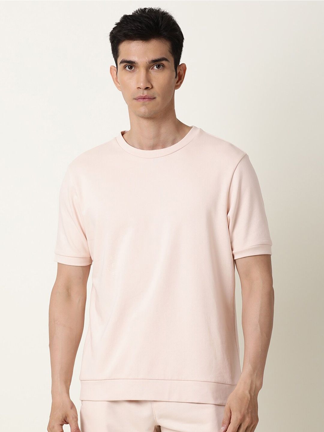 

ARTICALE Men Pink Raw Edge Slim Fit T-shirt