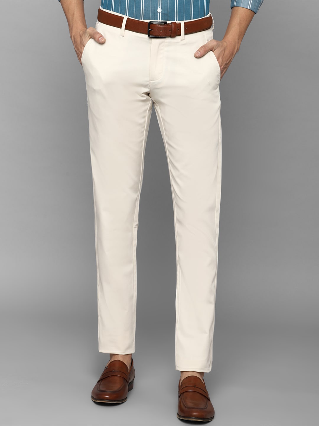 

Allen Solly Men Solid Beige Slim Fit Trousers