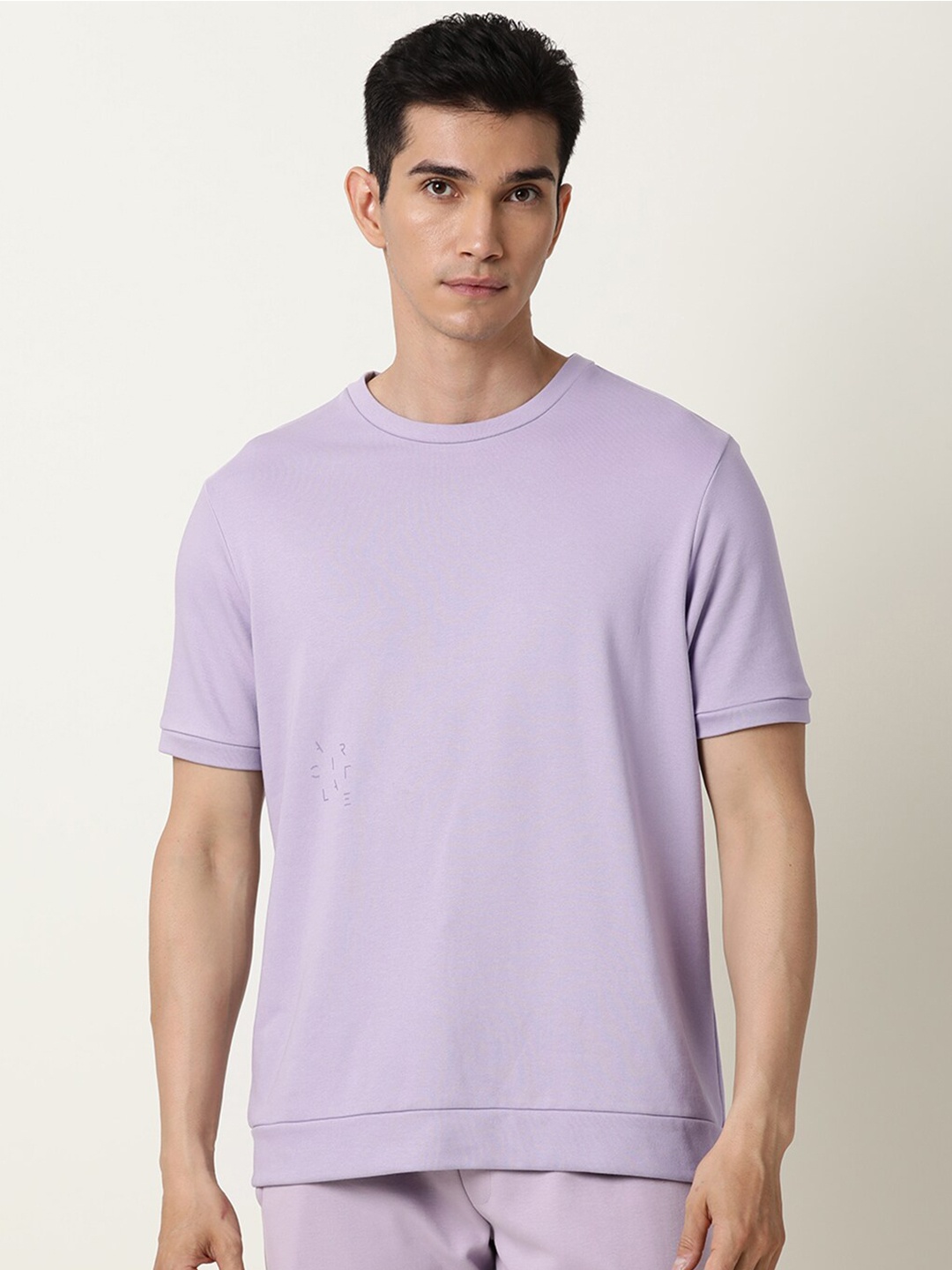 

ARTICALE Men Purple Raw Edge Slim Fit T-shirt