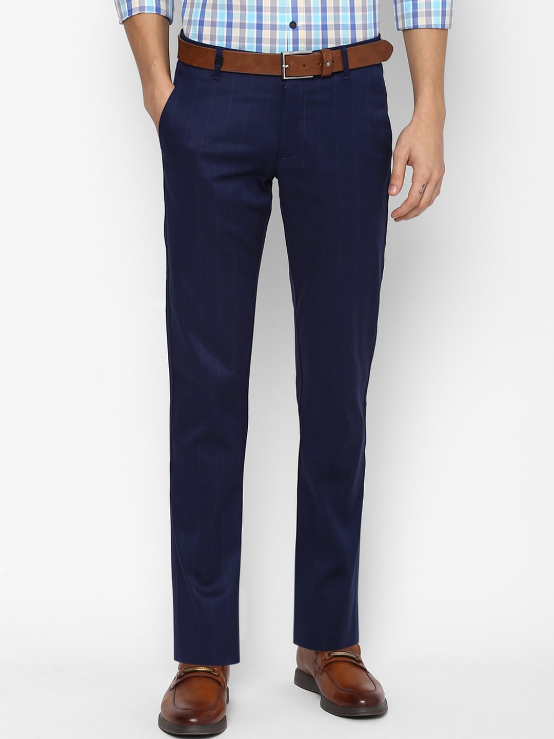 

Louis Philippe Sport Men Navy Blue Textured Slim Fit Trousers