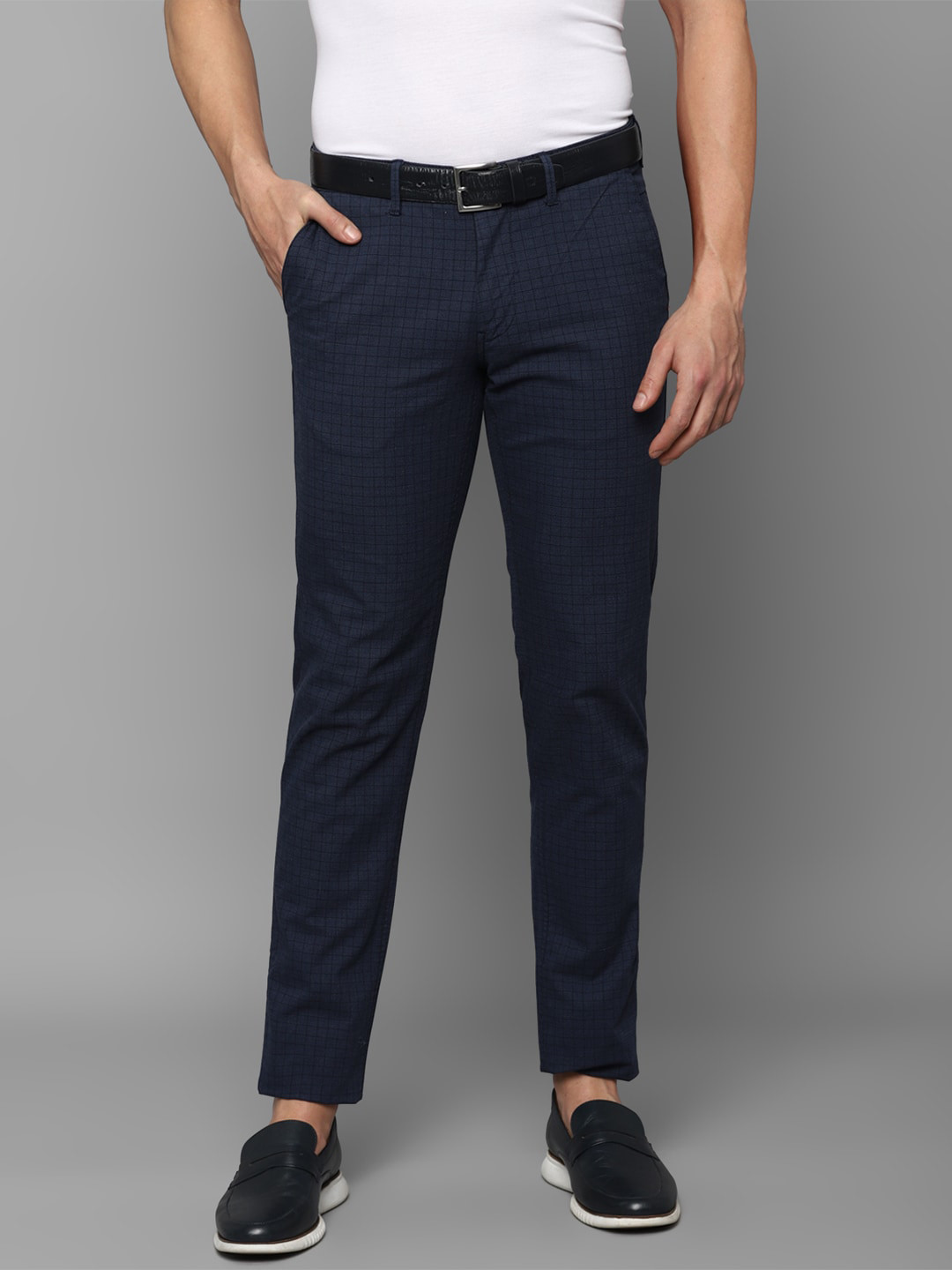 

Louis Philippe Sport Men Navy Blue Checked Slim Fit Trousers