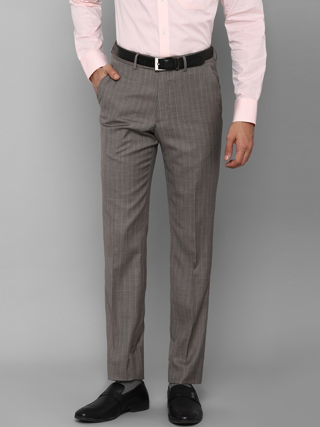 

Luxure by Louis Philippe Men Grey Striped Slim Fit Trousers
