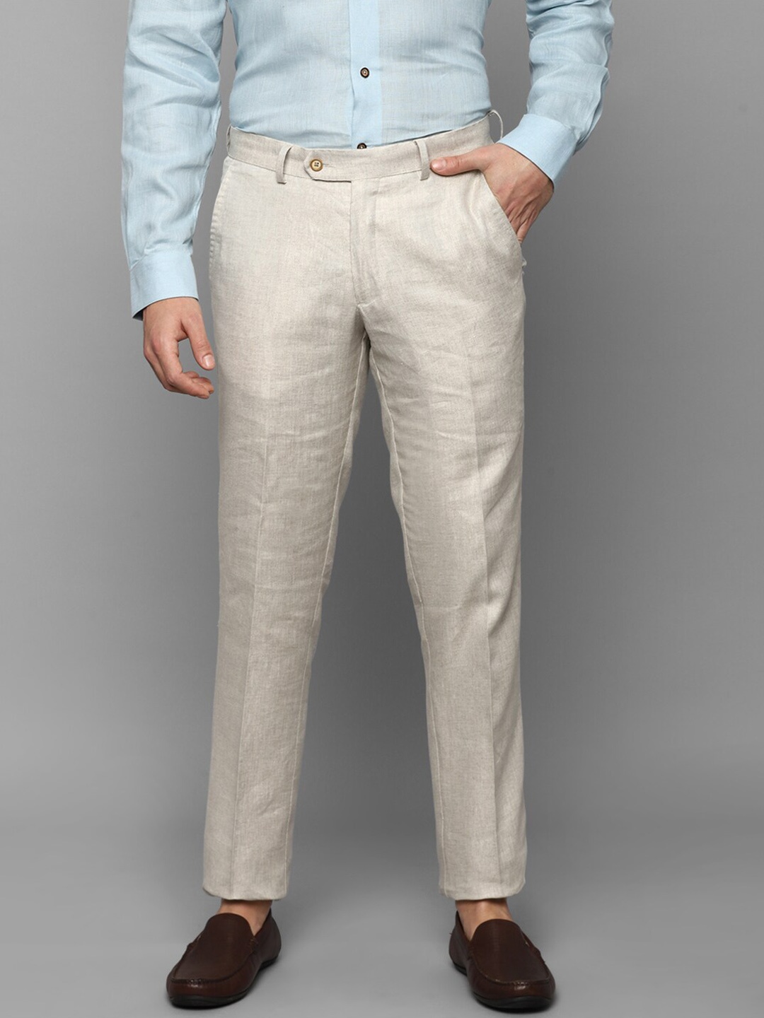 

Luxure by Louis Philippe Men Beige Linen Slim Fit Trousers