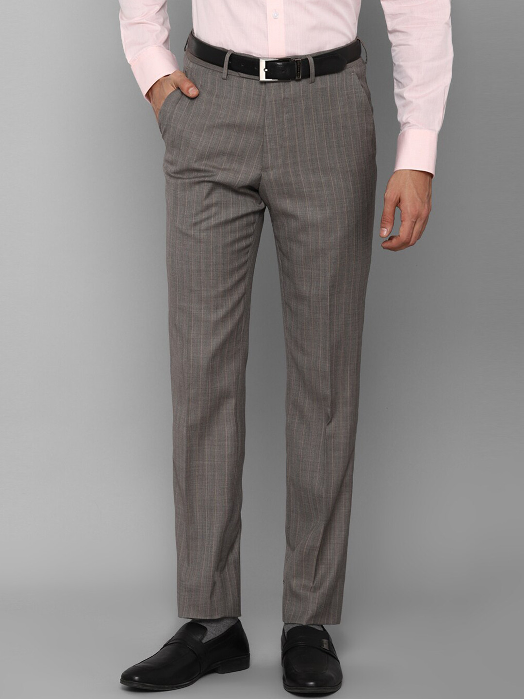 

Luxure by Louis Philippe Men Grey Striped Slim Fit Trousers