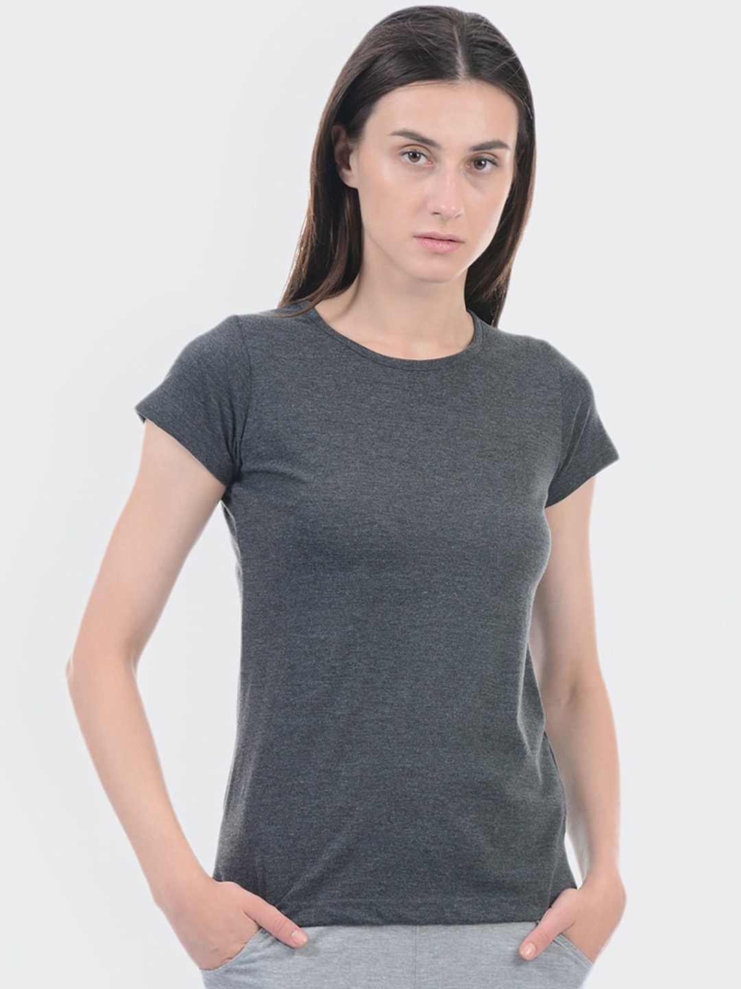 

Sweet Dreams Women Charcoal Grey Solid Lounge Tshirts