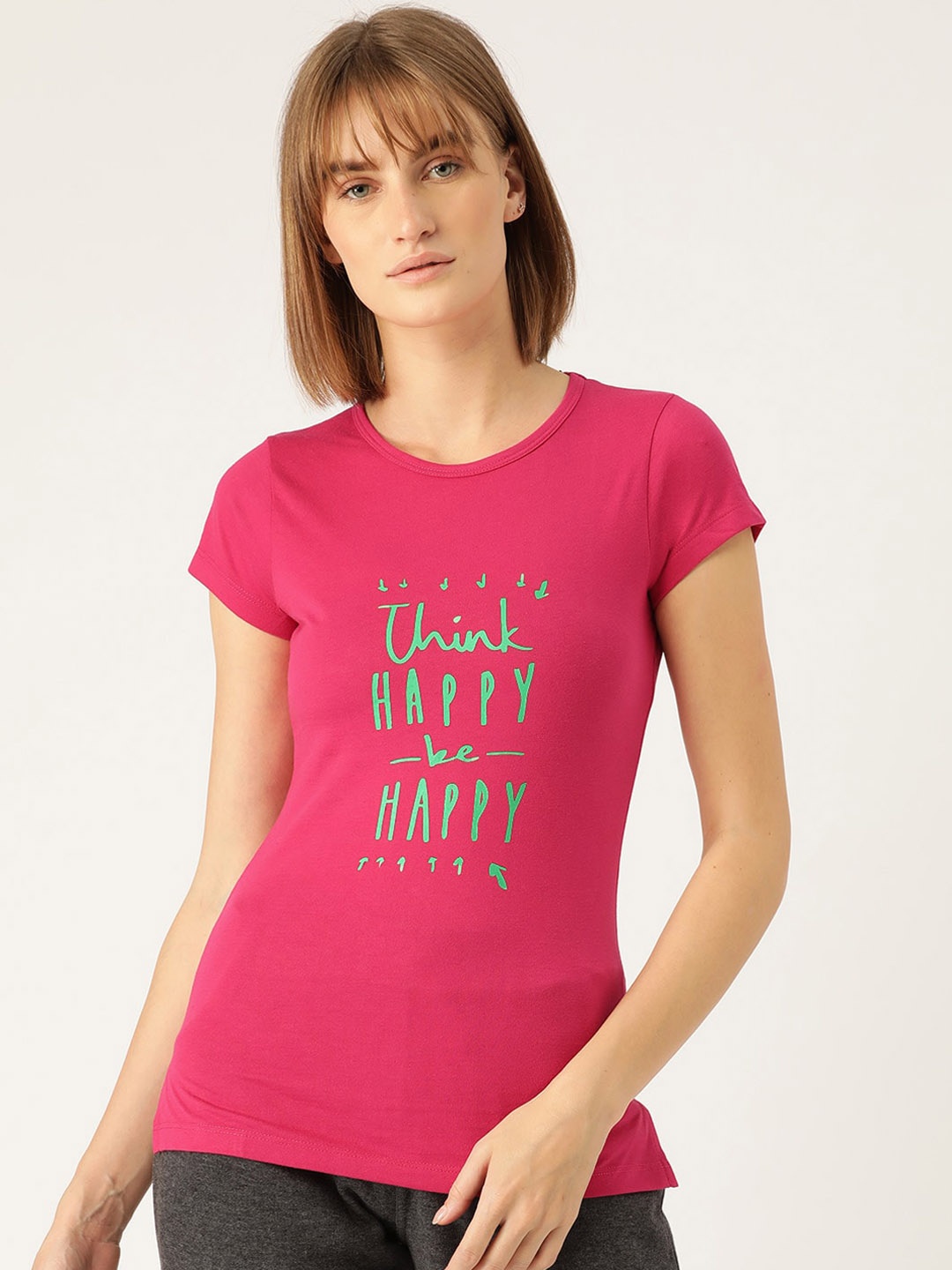 

Sweet Dreams Women Pink & Green Typography Printed Lounge T-Shirts, Purple