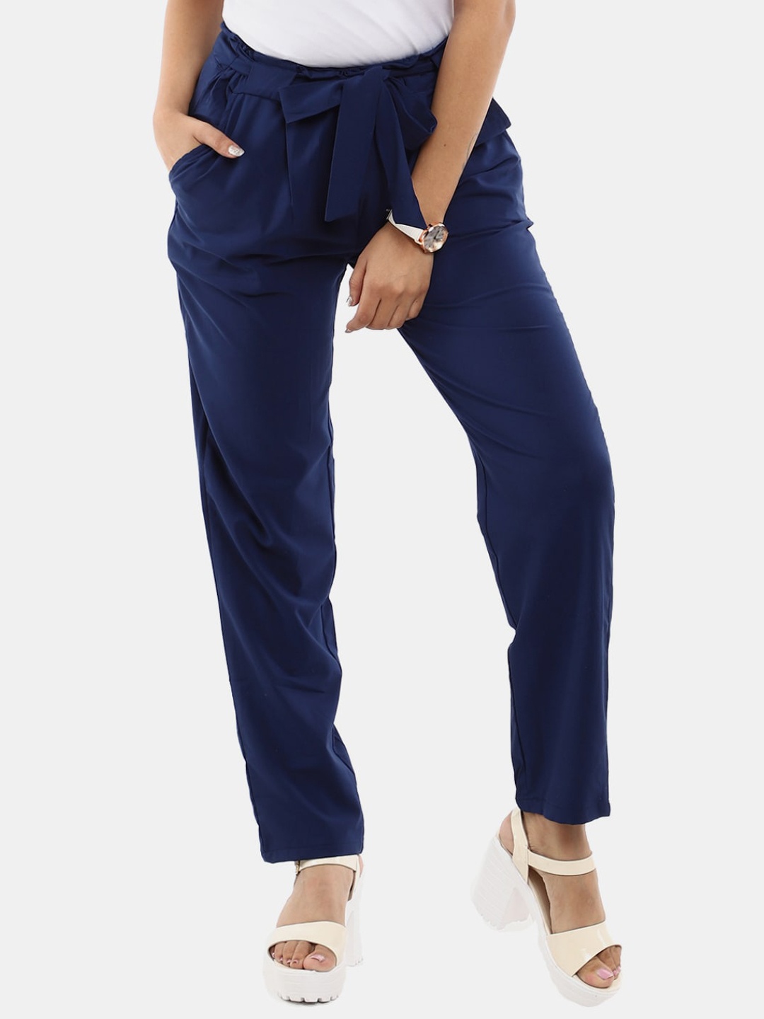 

V-Mart Women Navy Blue Pleated Trousers