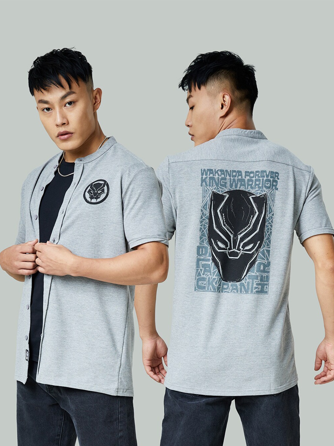 

The Souled Store Men Grey Melange Printed Casual Shirt