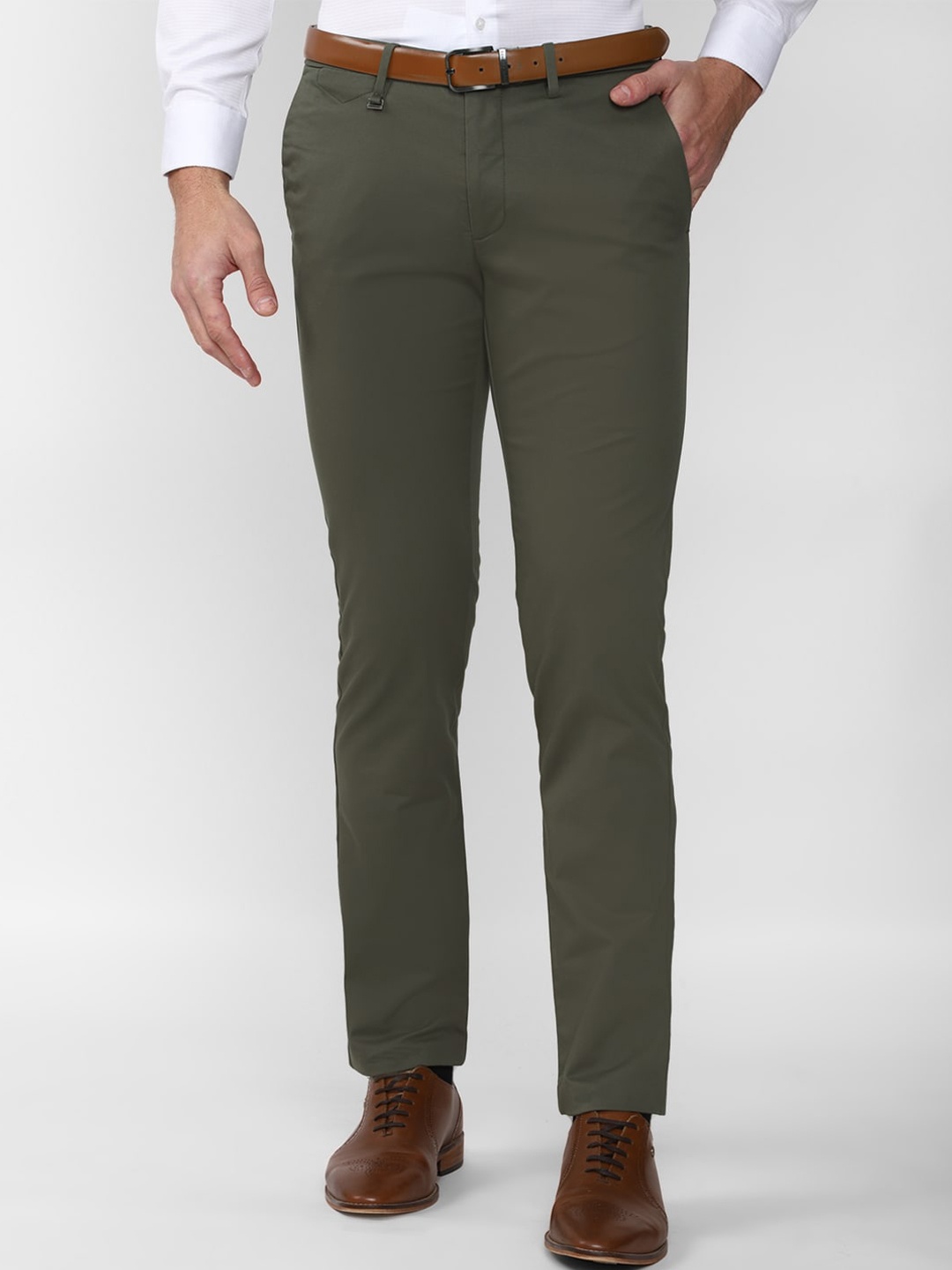 

Van Heusen Men Olive Green Slim Fit Solid Trousers