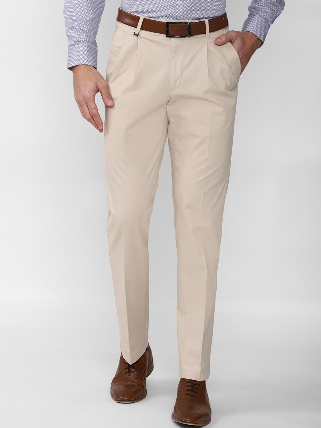 

Van Heusen Men Beige Solid Pleated Trousers