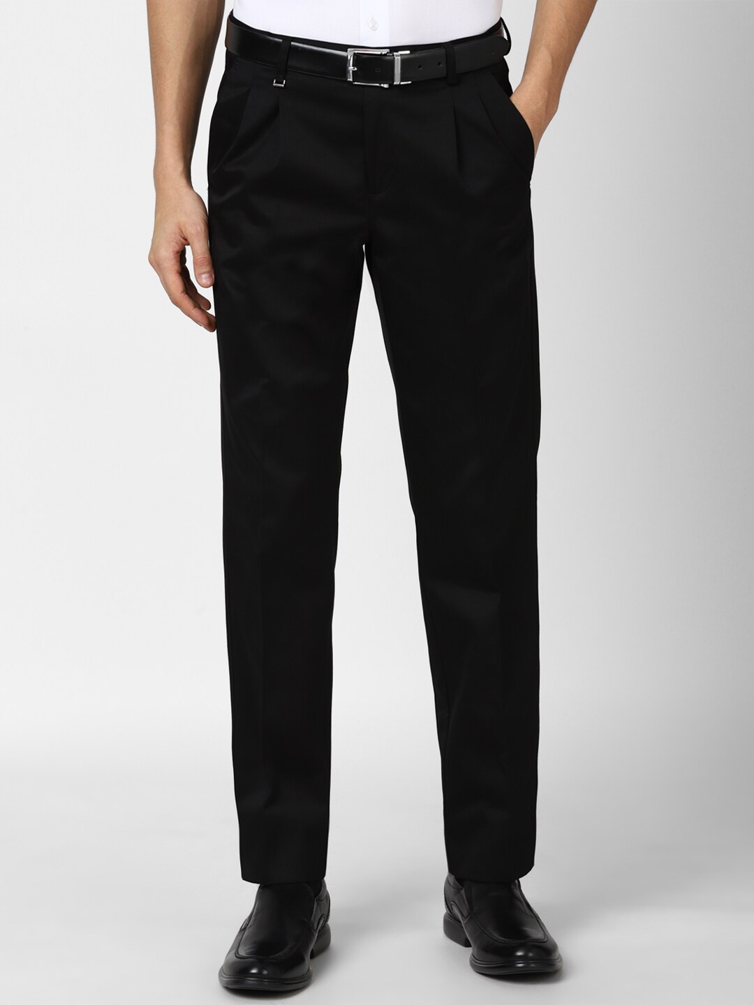 

Van Heusen Men Black Pleated Trousers