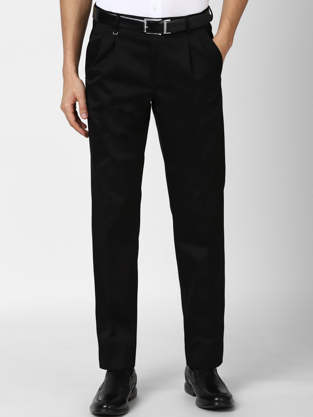 

Van Heusen Men Black Pleated Trousers