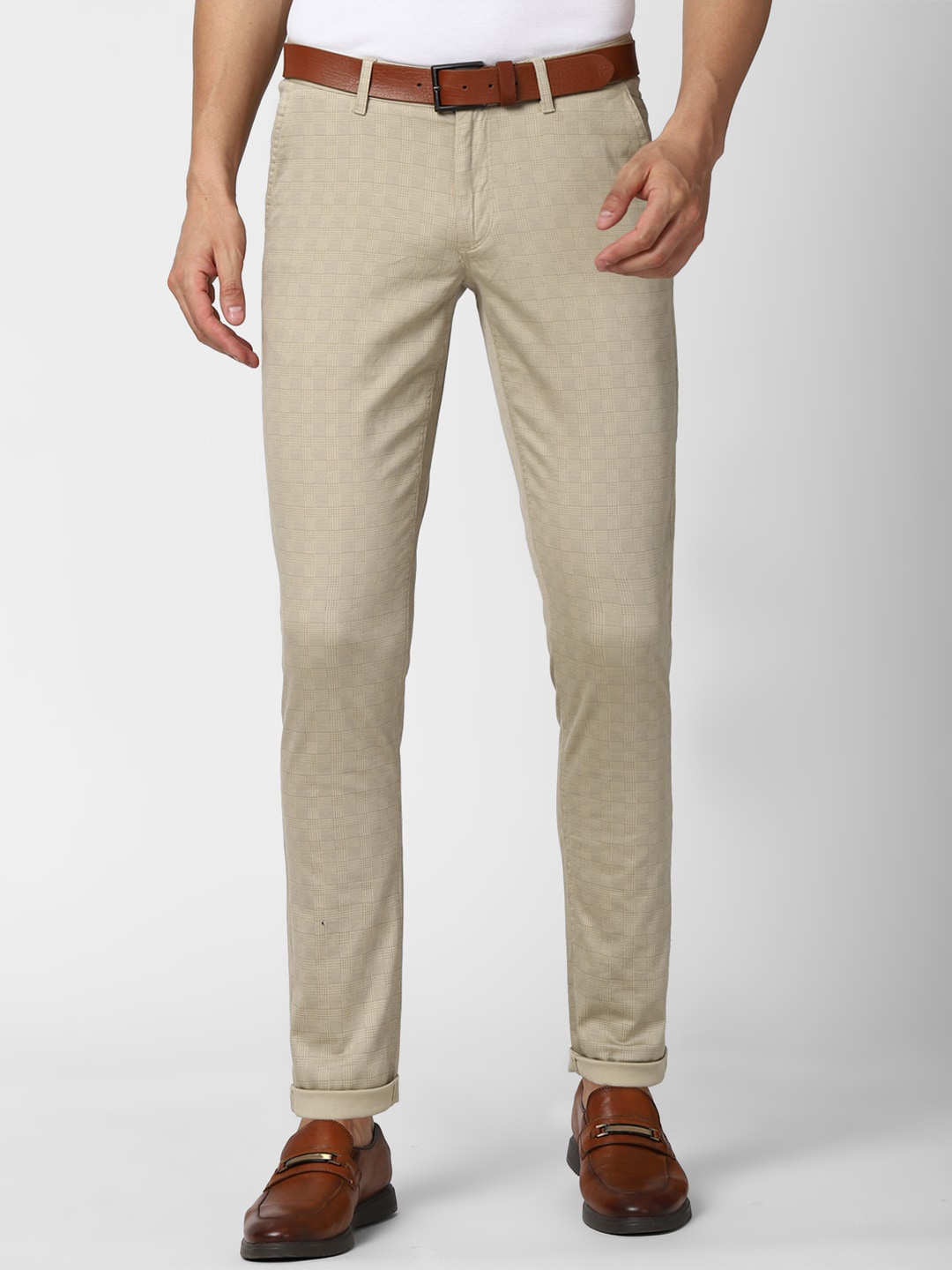 

Van Heusen ACADEMY Men Beige Textured Slim Fit Trousers
