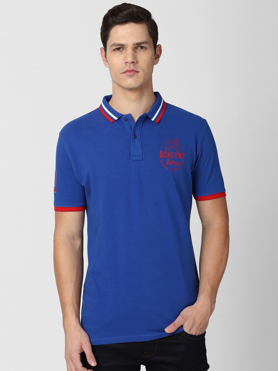 

Van Heusen ACADEMY Men Blue Polo Collar Applique T-shirt