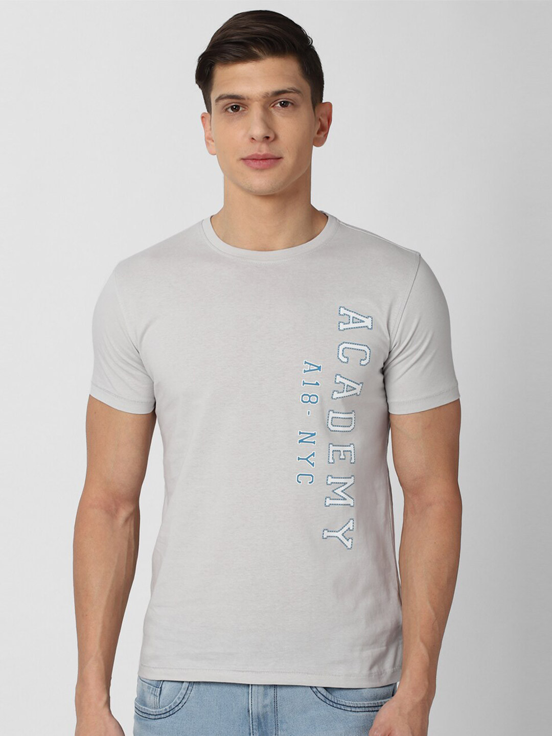 

Van Heusen ACADEMY Men Grey Typography Printed Applique T-shirt