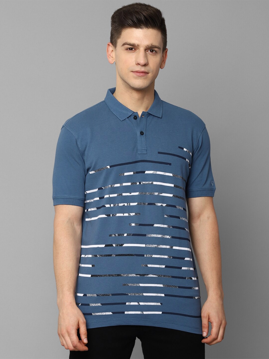 

Allen Solly Sport Men Blue Typography Printed Polo Collar T-shirt