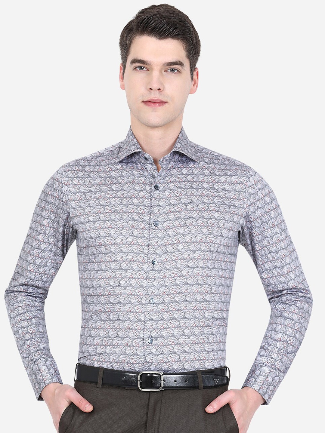 

WYRE Men Grey Slim Fit Floral Printed Formal Shirt