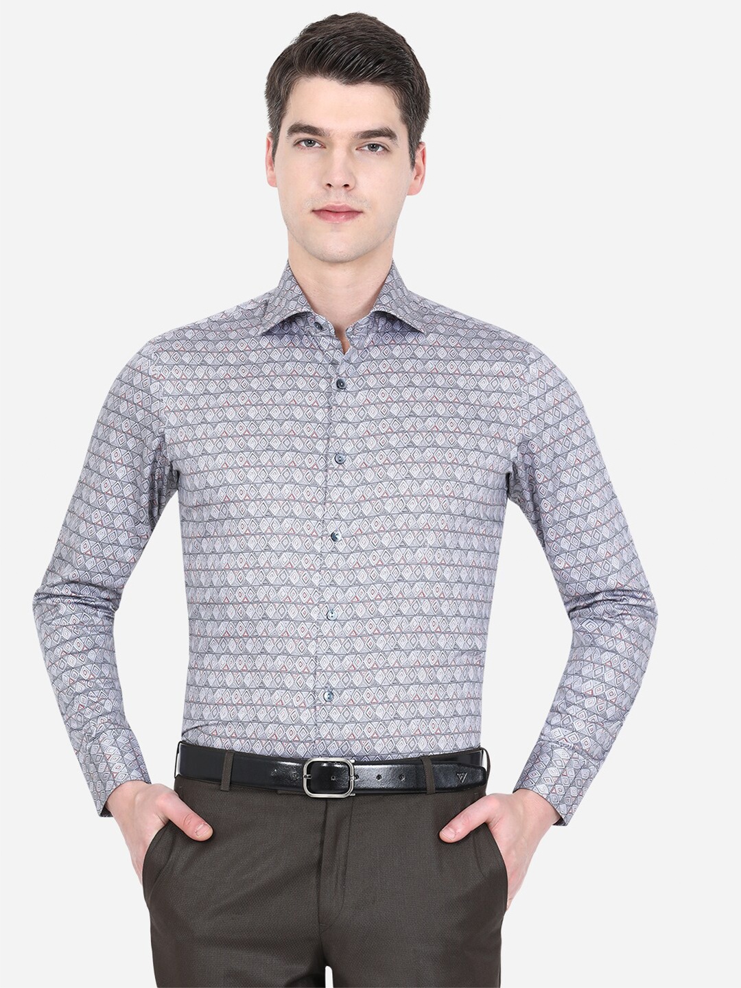 

WYRE Men Grey Slim Fit Floral Printed Formal Shirt