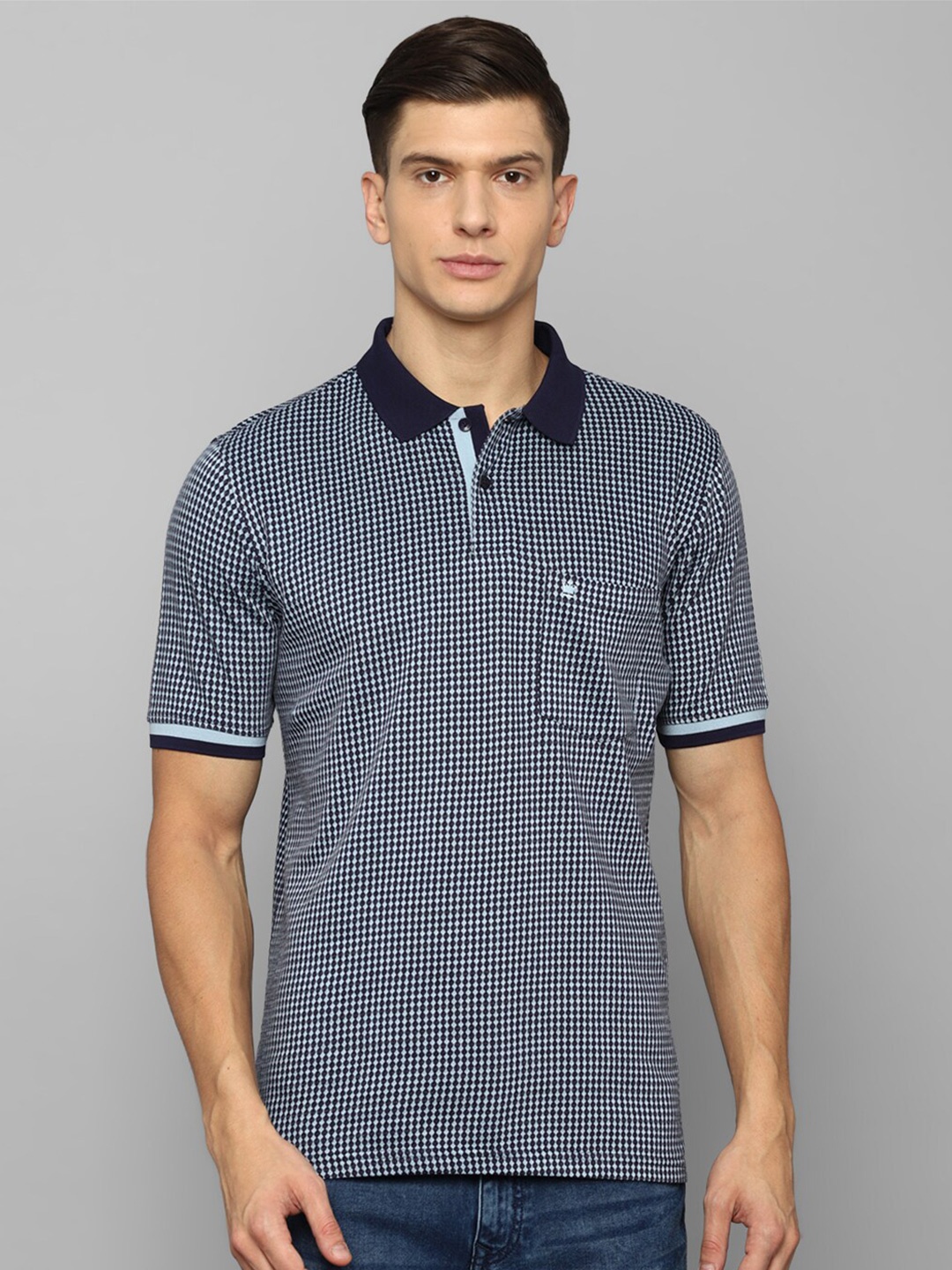 

Louis Philippe Men Navy Blue Checked Polo Collar T-shirt