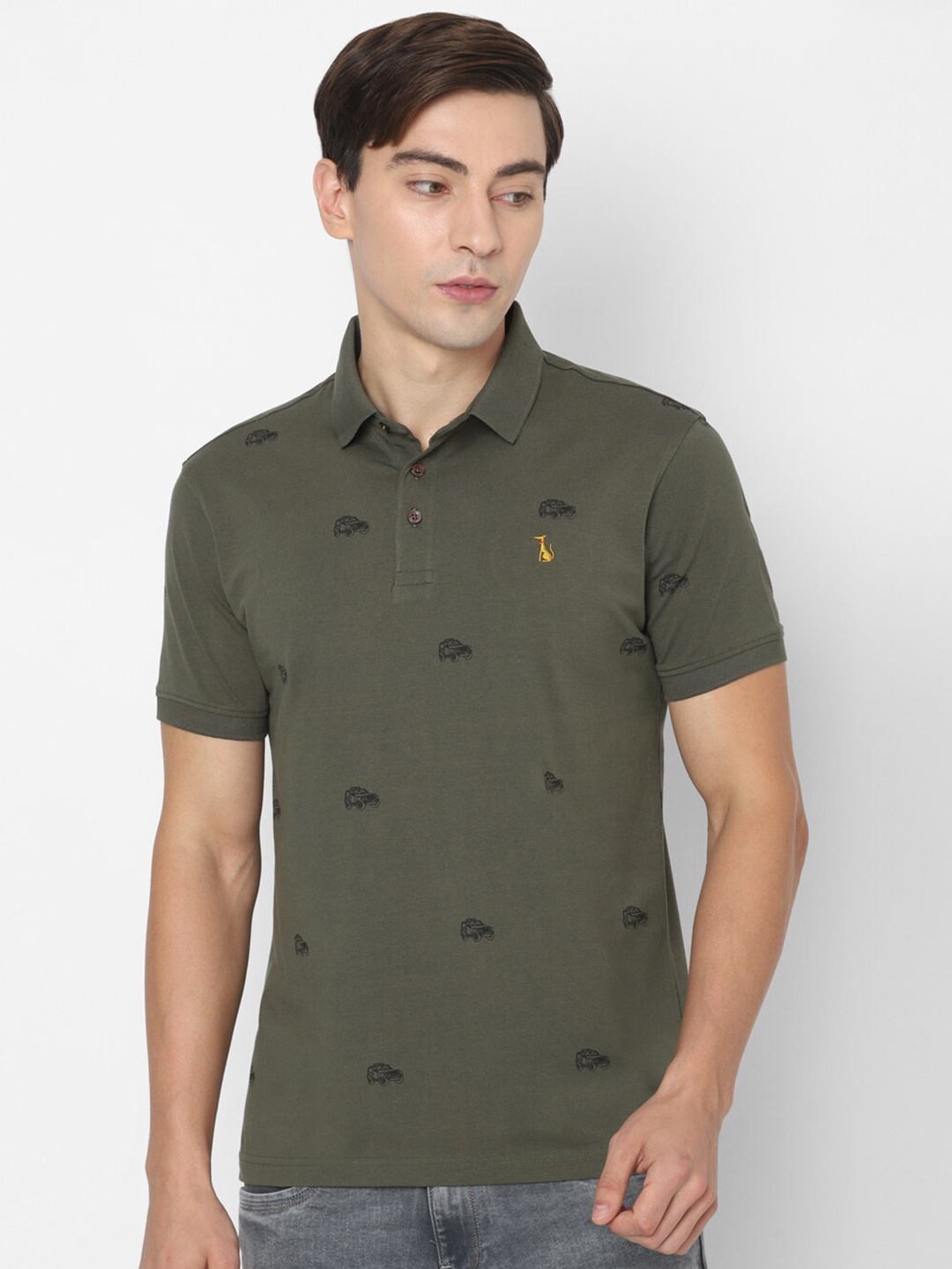 

SIMON CARTER LONDON Men Olive Green Polo Collar Slim Fit T-shirt