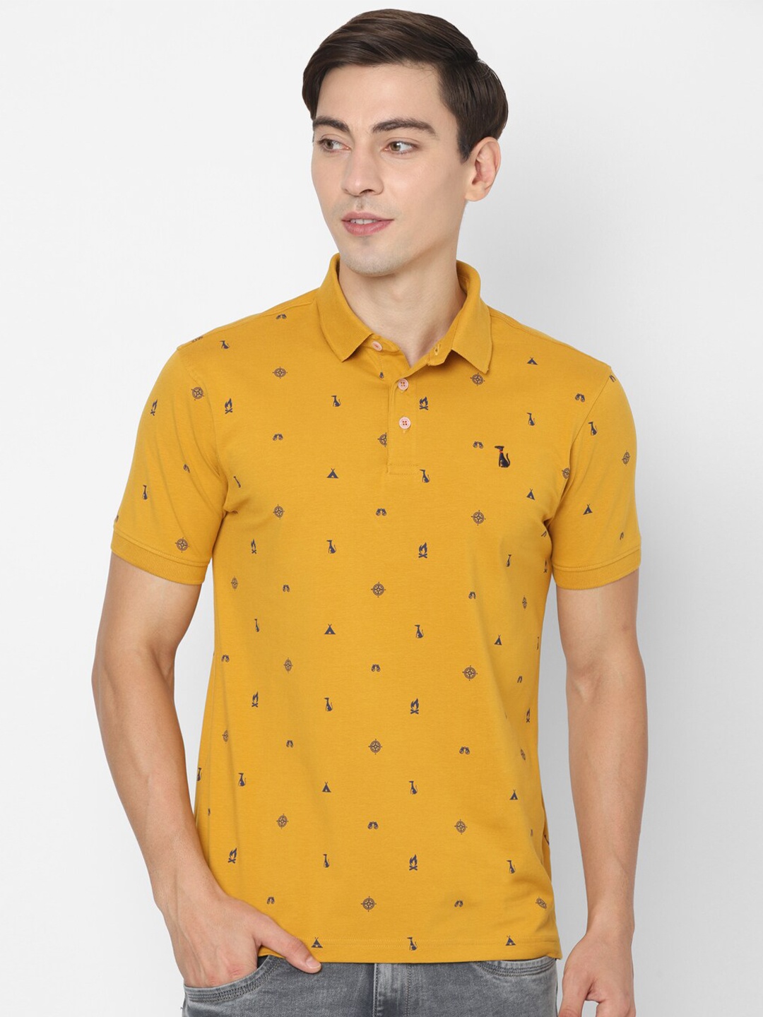 

SIMON CARTER LONDON Men Yellow Printed Polo Collar Slim Fit T-shirt