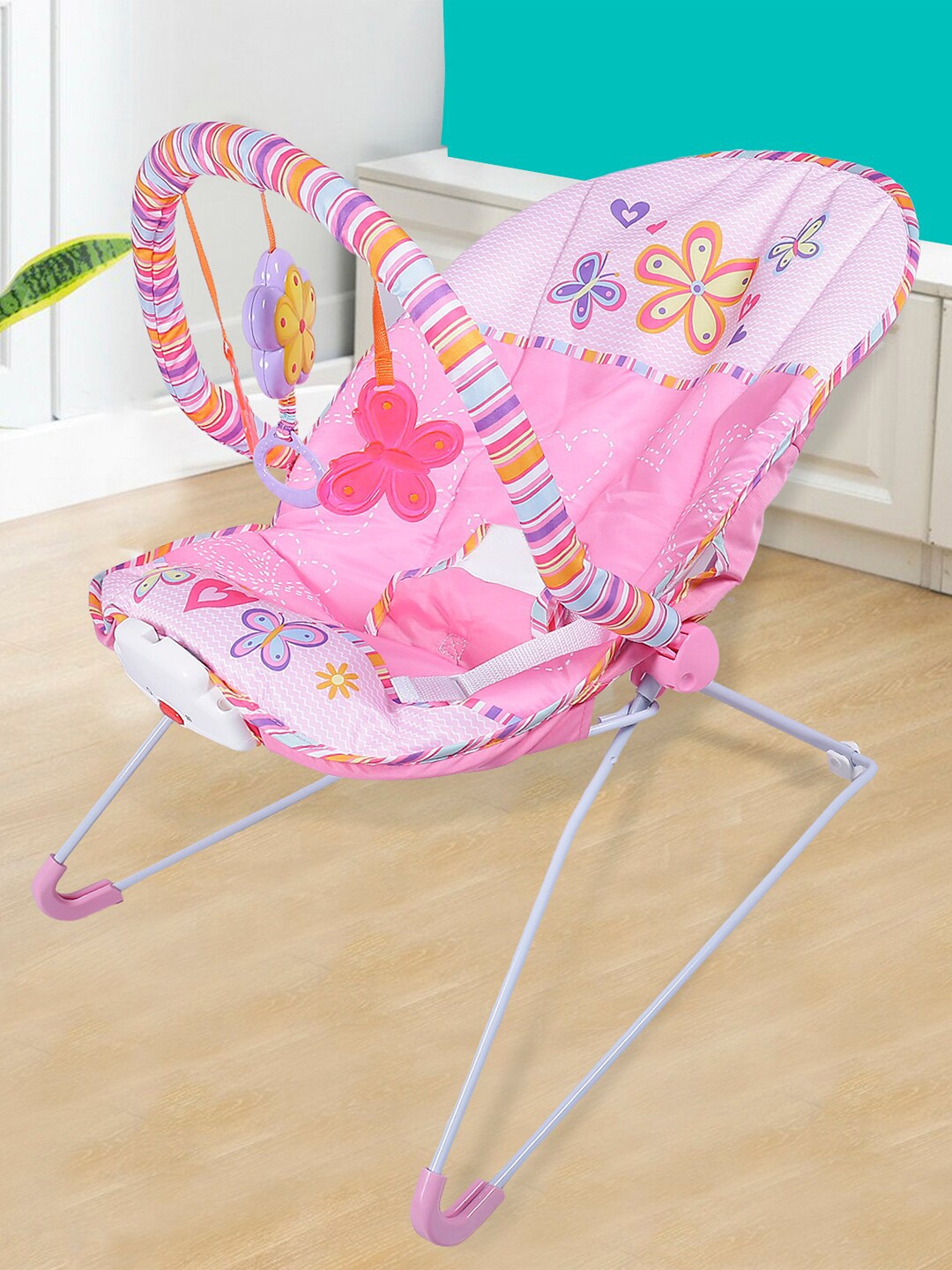 

Baby Moo Kids Pink Jungle Friends Bouncer Rocker With Musical Hanging Toys