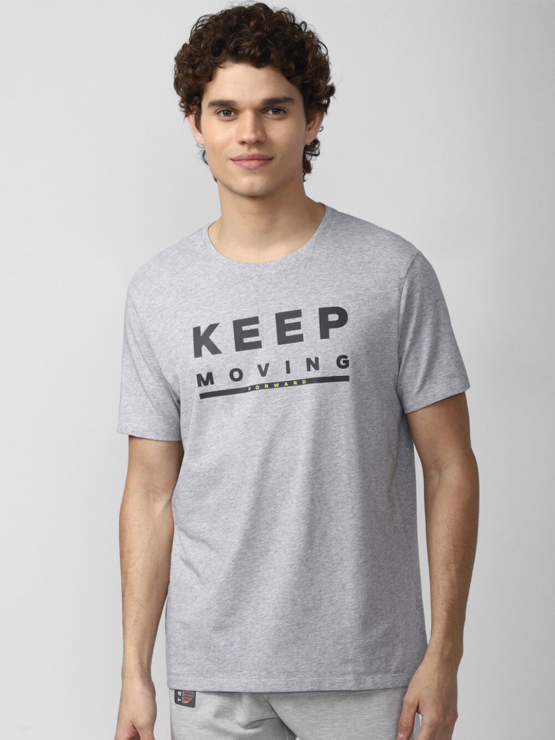 

Van Heusen Flex Men Yoga Typography Printed Raw Edge Slim Fit T-shirt, Grey