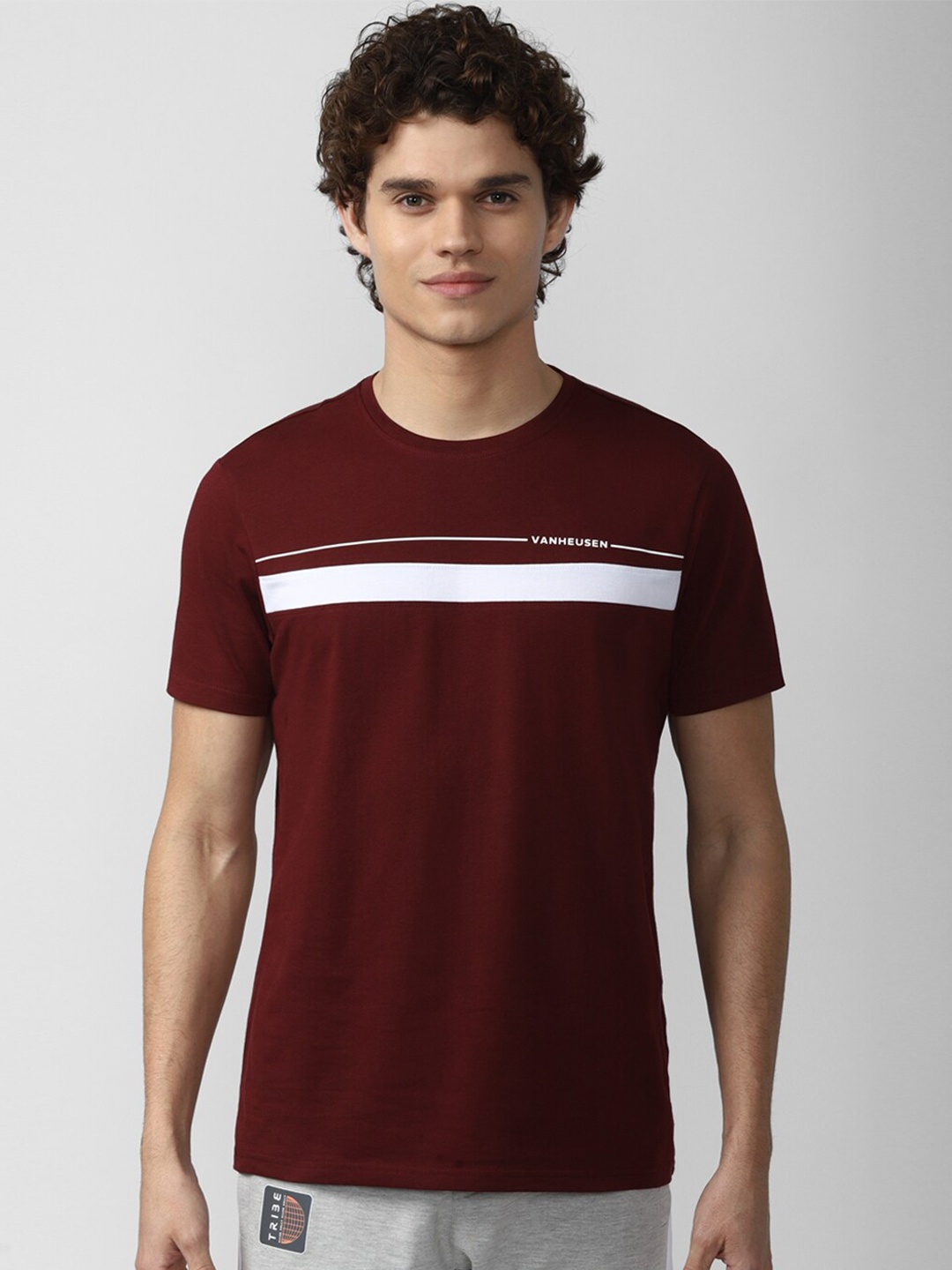 

Van Heusen Flex Men Maroon Striped Slim Fit T-shirt