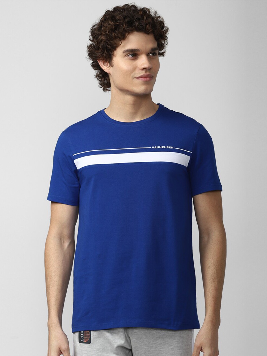 

Van Heusen Flex Men Blue Typography Slim Fit Yoga T-shirt