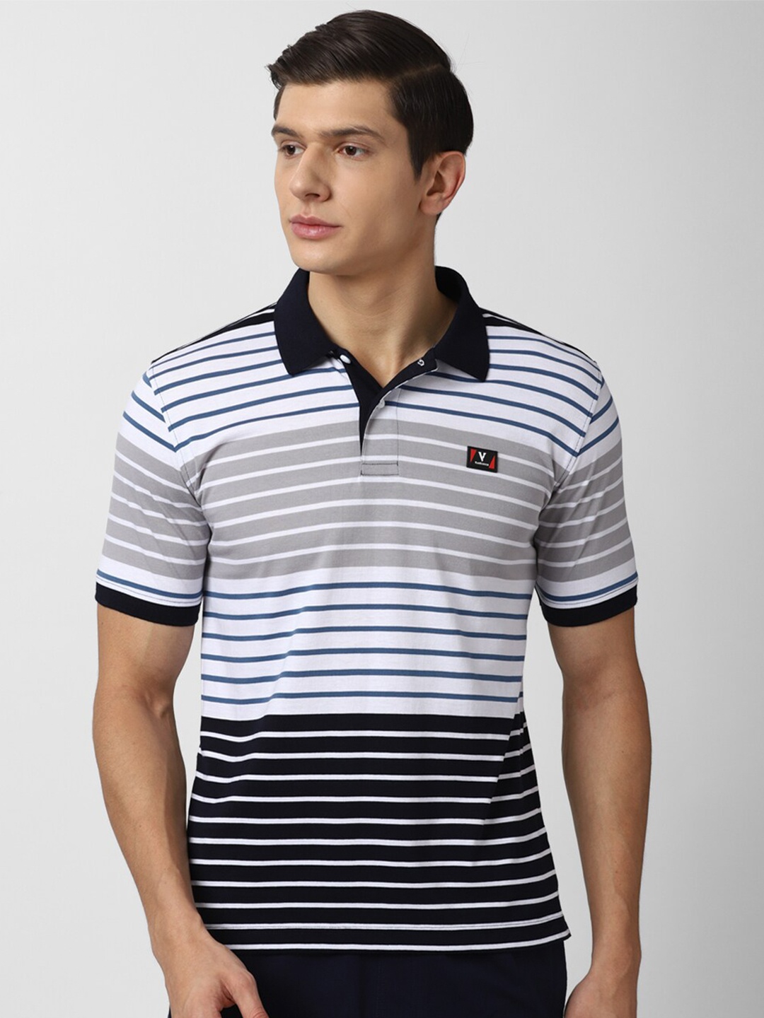 

Van Heusen Sport Men Multicoloured Striped Polo Collar T-shirt, Multi