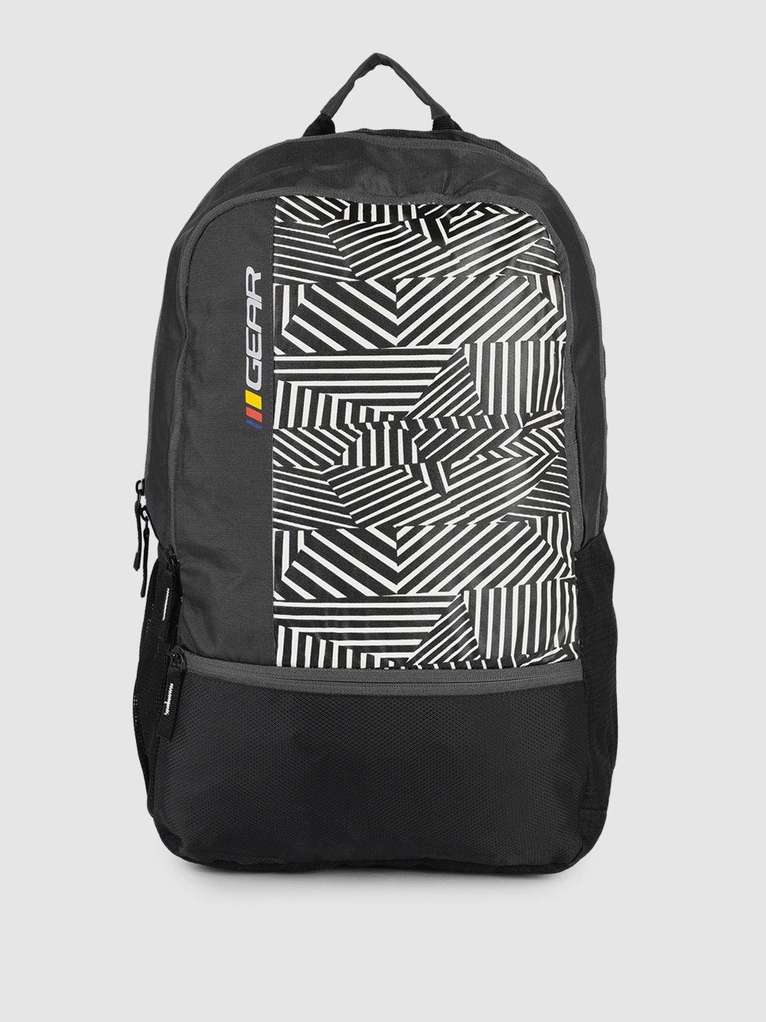 

Gear Unisex Black & White Maze Geometric Printed Backpack