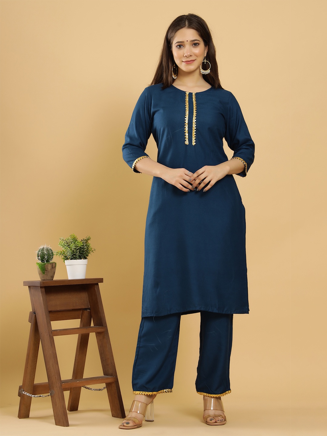 

KEEP CART Women Blue Yoke Design Empire Kurta with Palazzos & With Dupatta