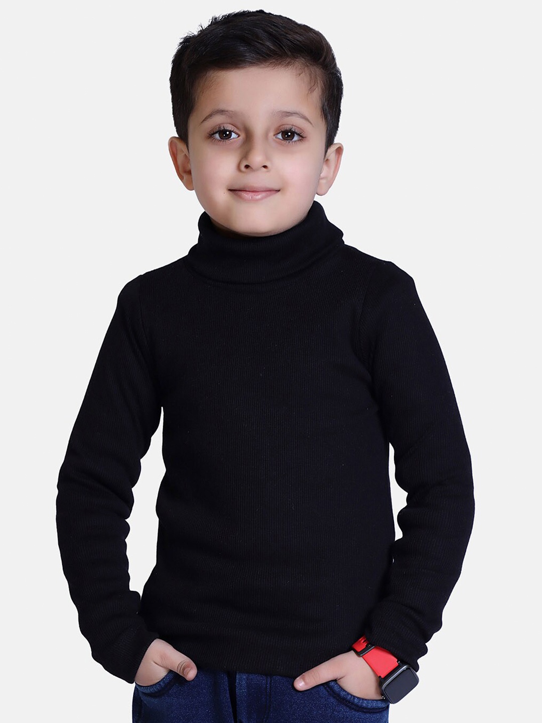 

KEPA Boys Black High Neck Extended Sleeves T-shirt