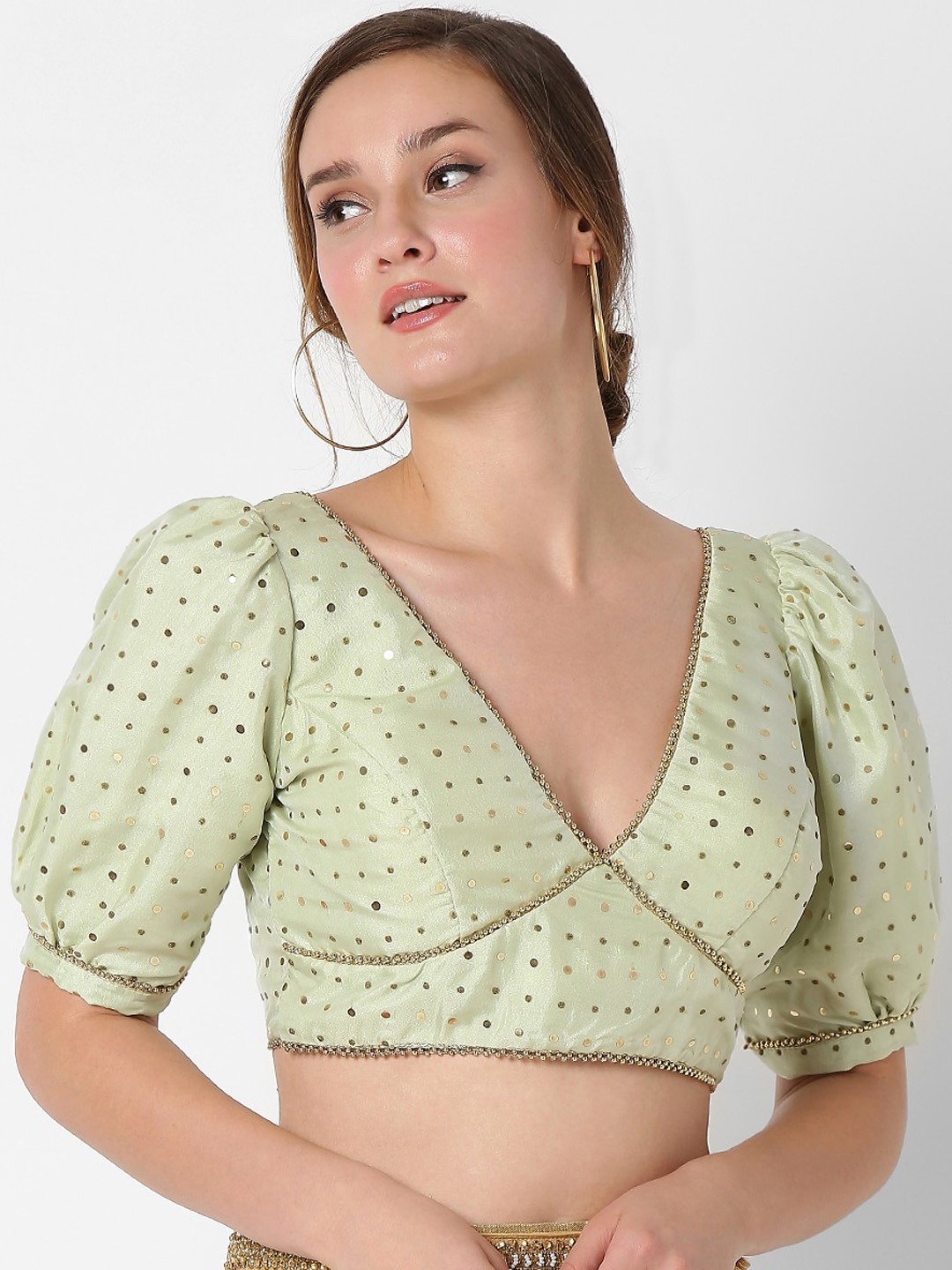

SALWAR STUDIO Green & Gold-Colored Embroidered Saree Blouse