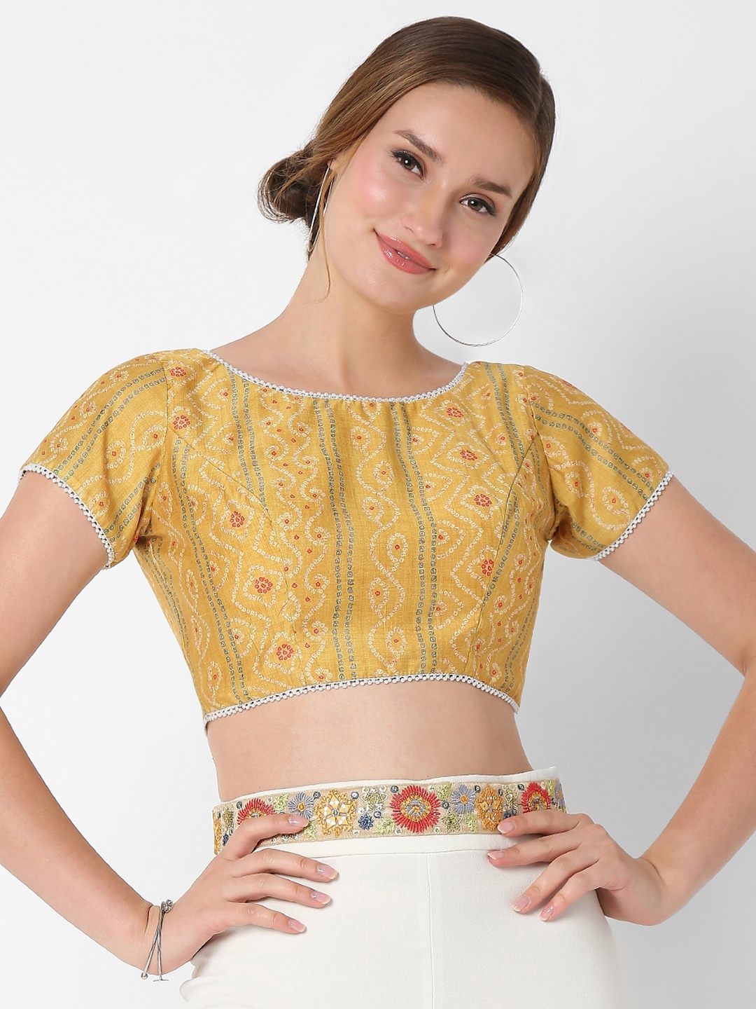 

SALWAR STUDIO Yellow Printed Saree Blouse
