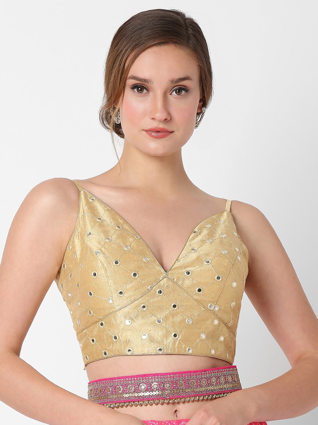 

SALWAR STUDIO Women Gold Colored Embroidered Saree Blouse