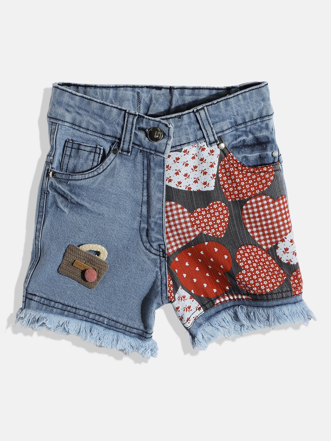 

kidoz Girls Blue Floral Printed Slim Fit Denim Shorts