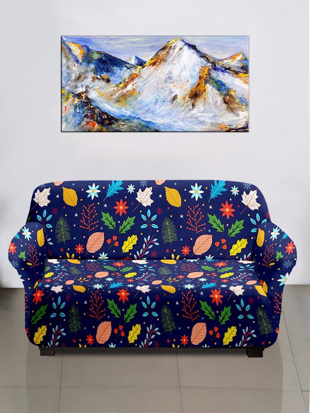 

Kuber Industries Set Of 2 Blue Printed 3-Seater Sofa Covers With Foam Stick